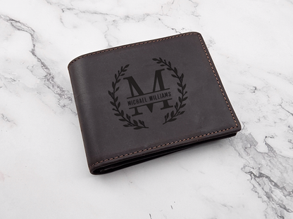 Custom Engraved Men’s Genuine Leather BiFold Wallet with RFID Blocking