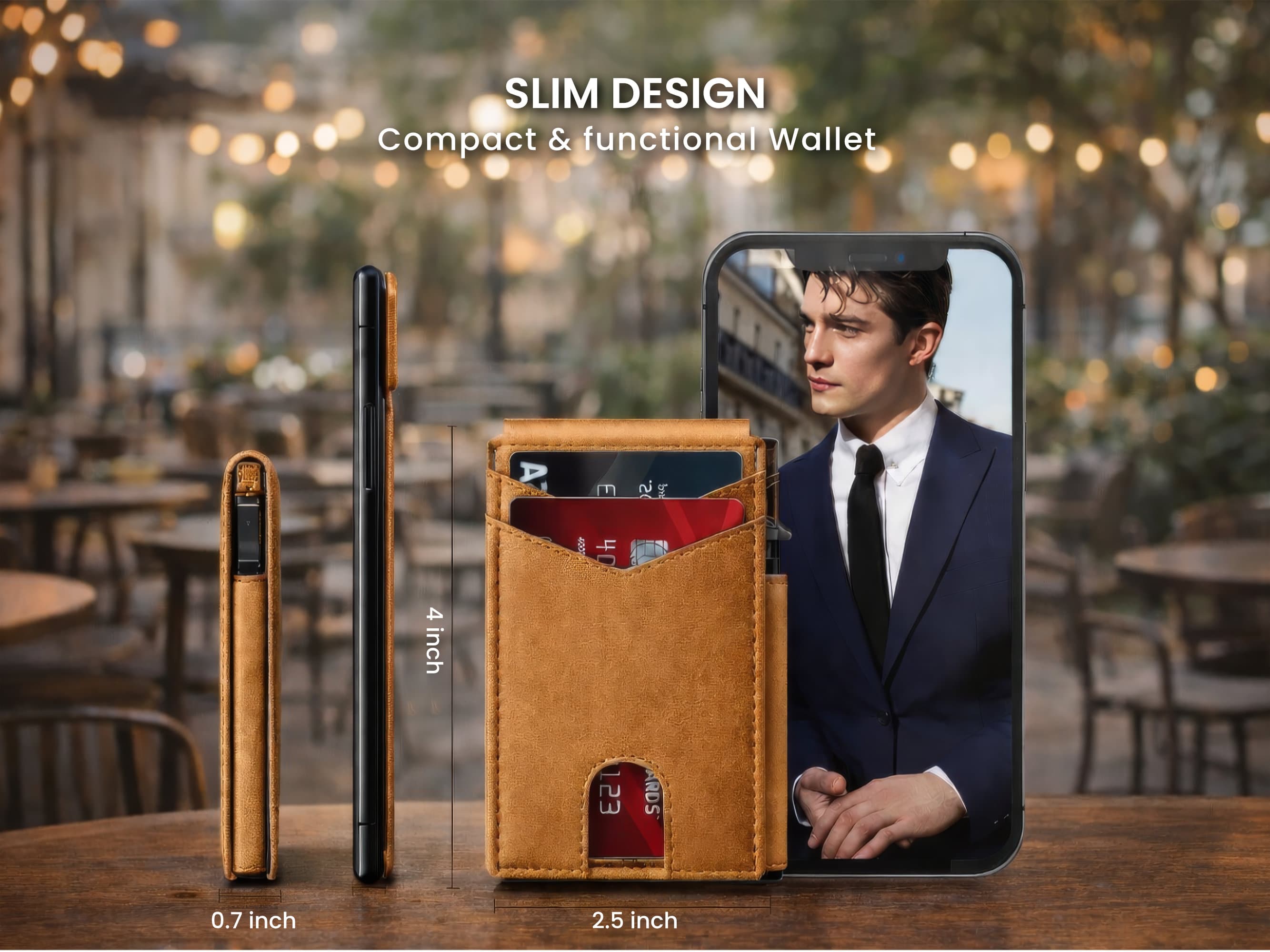 Custom Engraved Slim Wallet with RFID Protection & Pop-Up Card System