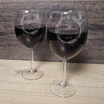 Personalized Wine Glasses Etched with Family Monogram - Ideal for Couples and Family Gifts