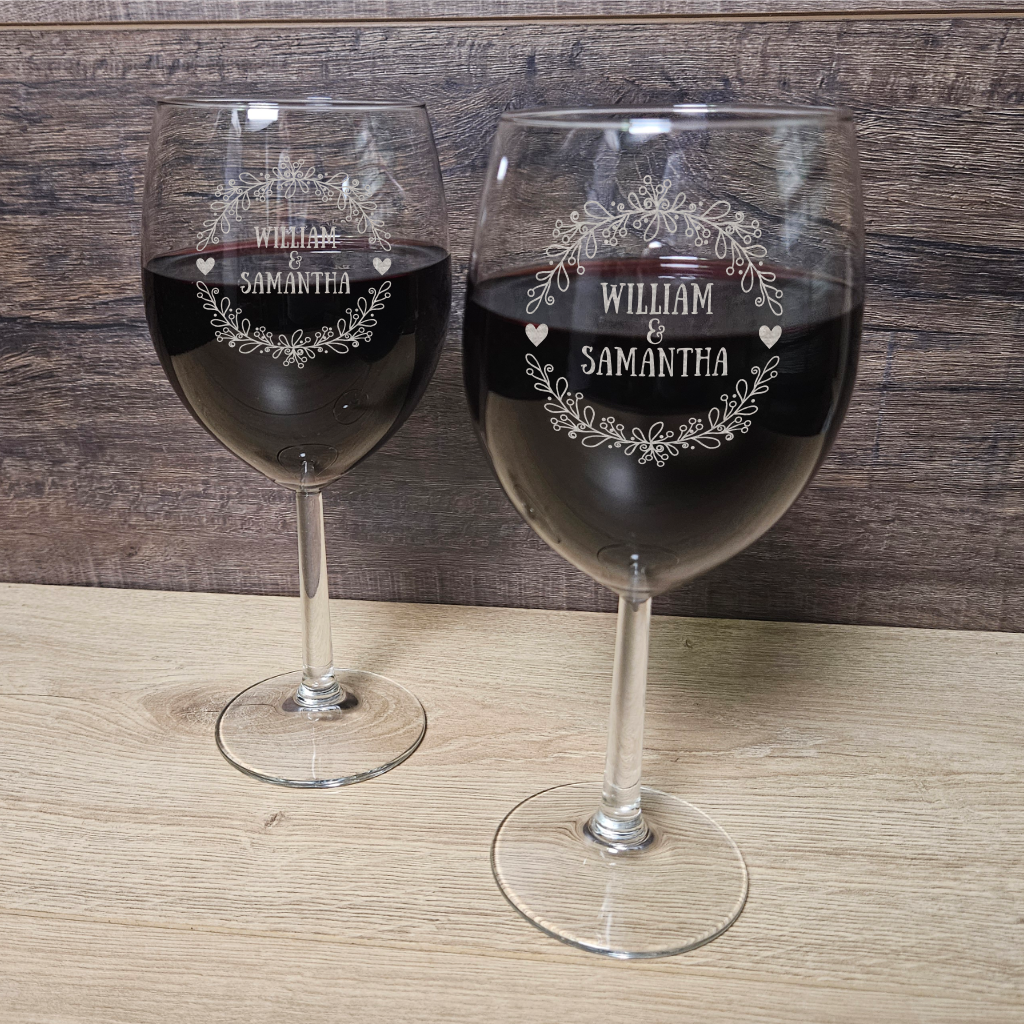 Personalized Wine Glasses for Couples - Custom Engraved Glassware (DC006)