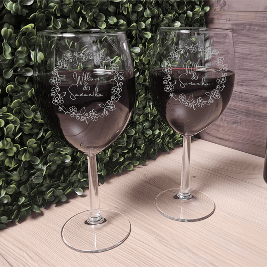 Personalized Wine Glasses for Couples - Custom Engraved Stemmed Glassware, Elegant Wedding Gift, Anniversary Keepsake, Valentine’s Day Glass Set