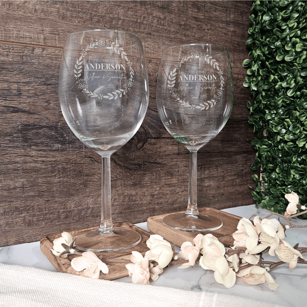 Personalized Wine Glasses Etched with Family Monogram - Ideal for Couples and Family Gifts