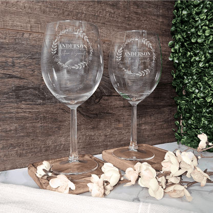 Personalized Wine Glasses Etched with Family Monogram - Ideal for Couples and Family Gifts