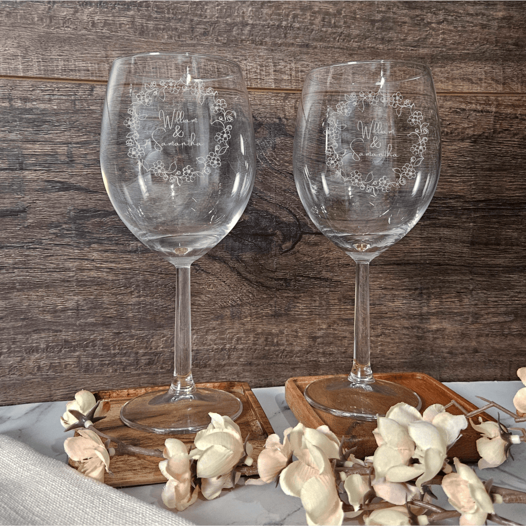 Personalized Wine Glasses for Couples - Custom Engraved Gift (DC005)