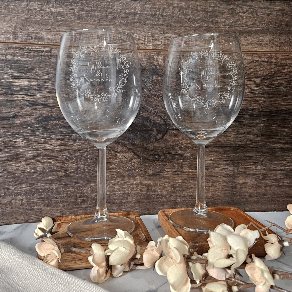 Personalized Wine Glasses for Couples - Custom Engraved Gift (DC005)