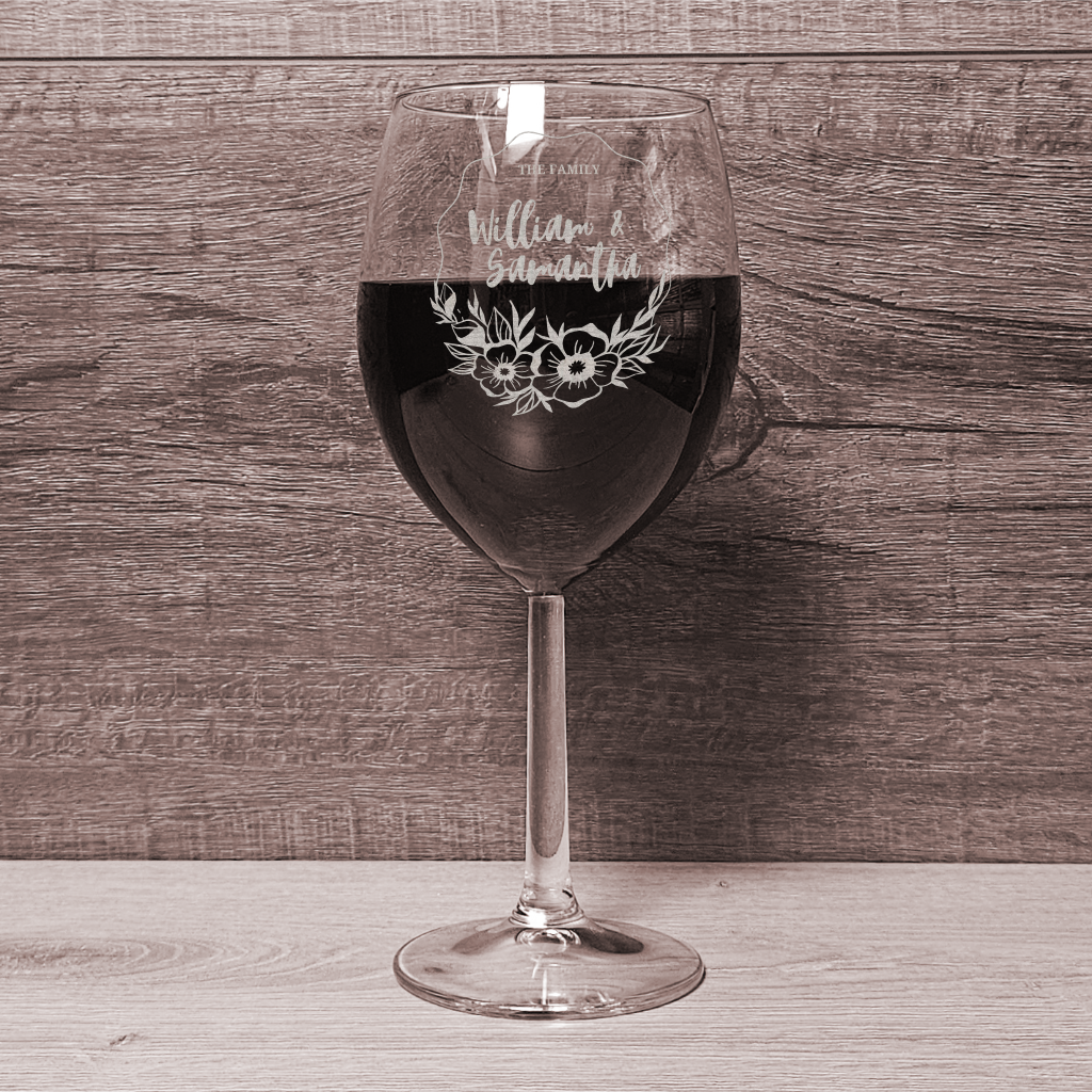 Personalized Wine Glasses for Couples - Etched with Custom Names and Floral Wreath Monogram, Perfect for Dating Anniversary Gifts