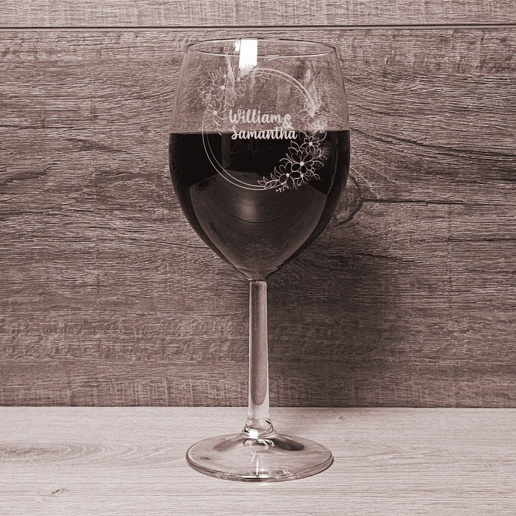Custom Engraved Wine Glasses for Couples - Personalized Glassware with Floral Design (DC004)