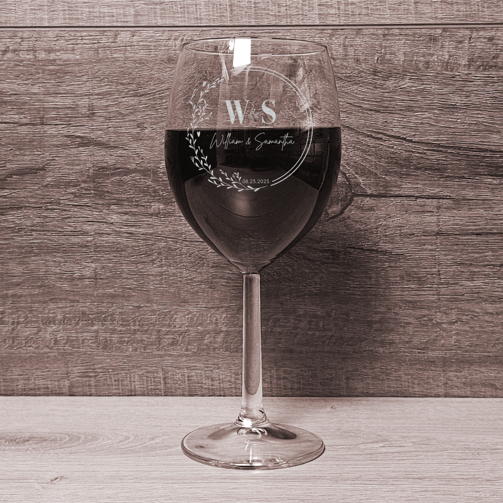 Custom Engraved Wine Glasses with Couple Initials, Name and Date (DC007)