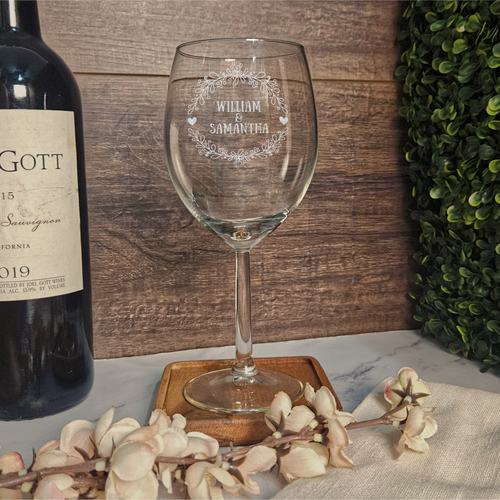 Personalized Wine Glasses for Couples - Custom Engraved Glassware (DC006)