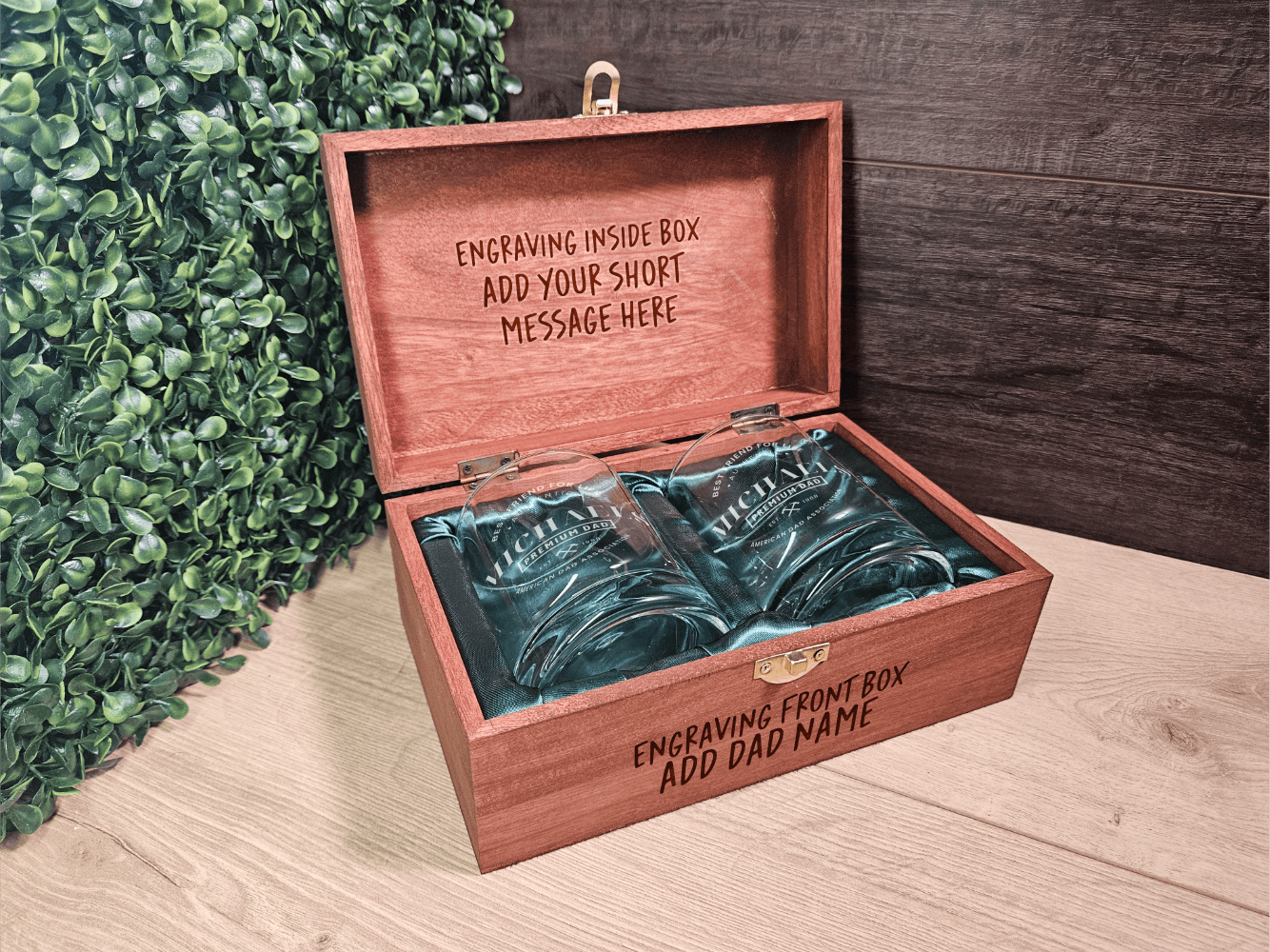 Custom Whiskey Glasses with wooden box - Perfect Gift for Father's Birthday - DD001