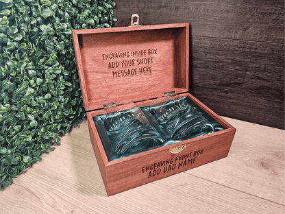 Custom Whiskey Glasses with wooden box - Perfect Gift for Father's Birthday - DD001