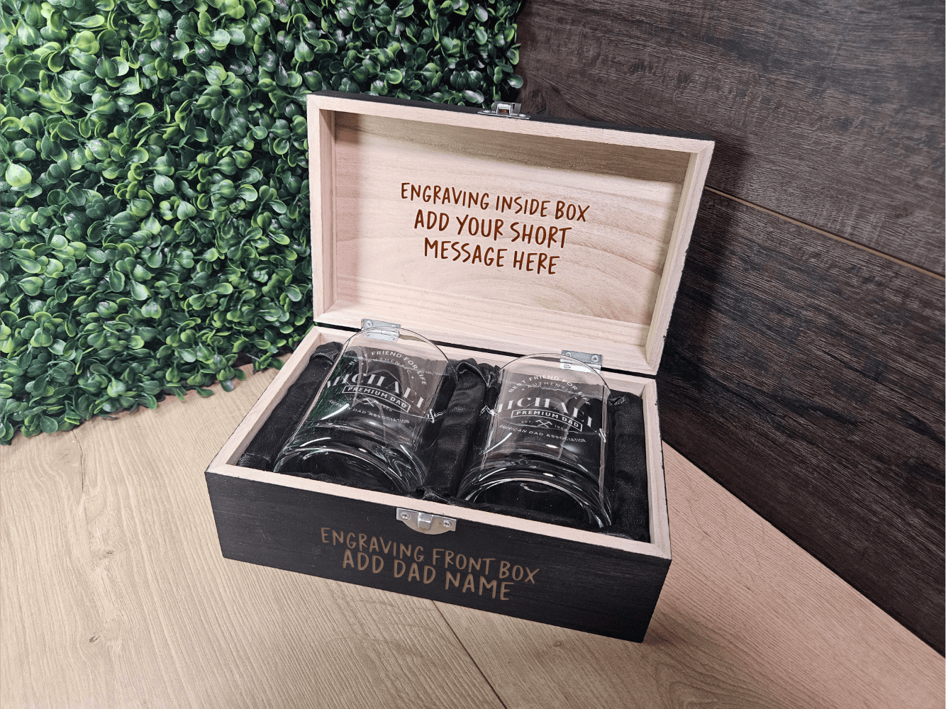 Custom Whiskey Glasses with wooden box - Perfect Gift for Father's Birthday - DD001