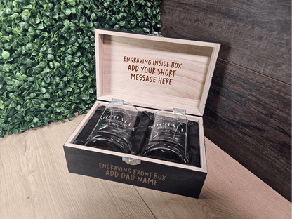 Custom Whiskey Glasses with wooden box - Perfect Gift for Father's Birthday - DD001