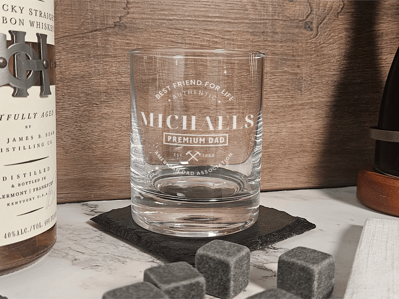 Custom Whiskey Glasses with wooden box - Perfect Gift for Father's Birthday - DD001
