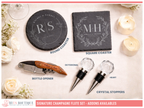 Collection of bar accessories, including coasters, a bottle opener, and stoppers on a decorative background.
