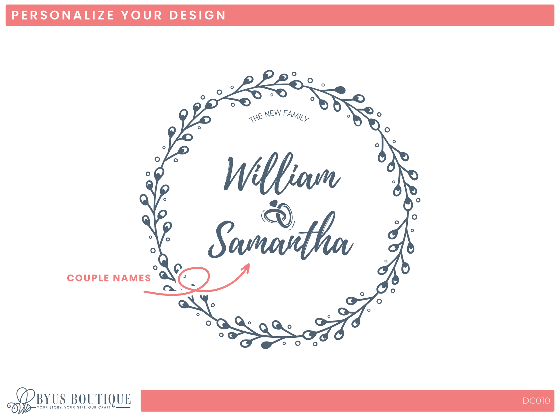 a wedding logo with the name of the couple