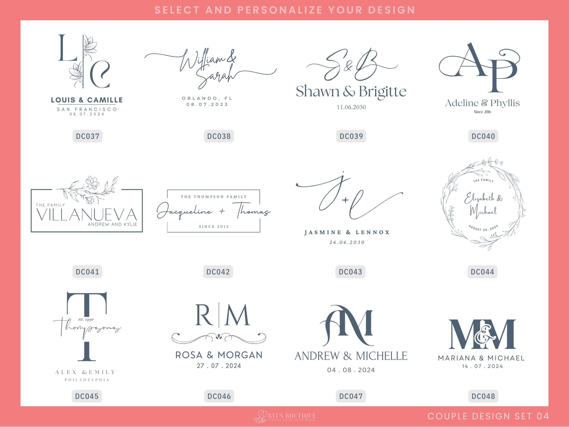 a set of wedding logos and emblems