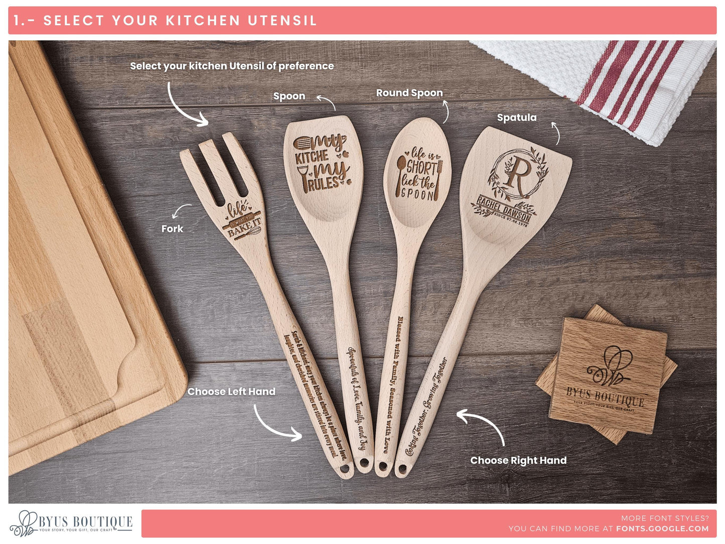 Engraved Custom Wooden Kitchen Utensils