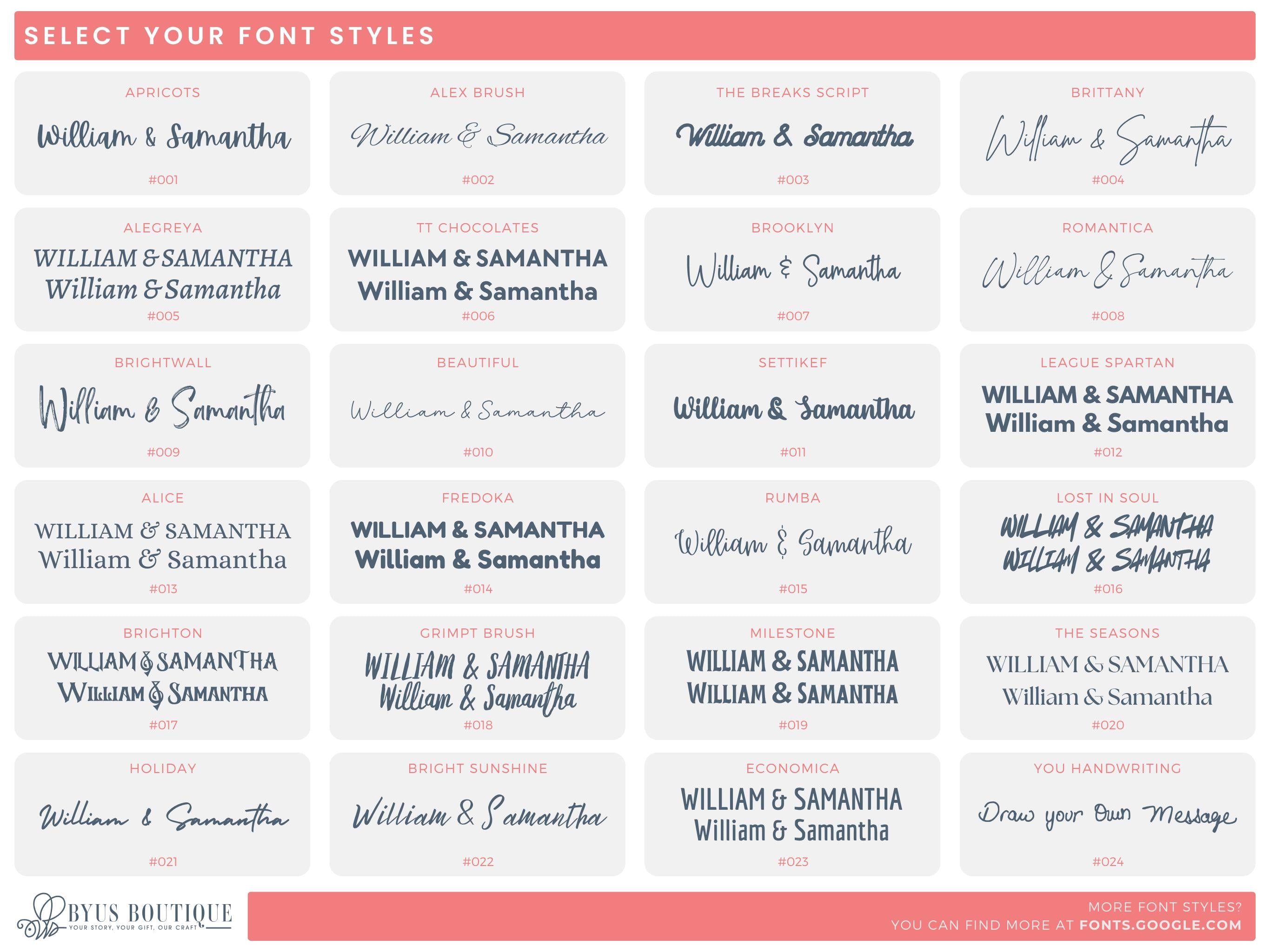 a large set of wedding font styles