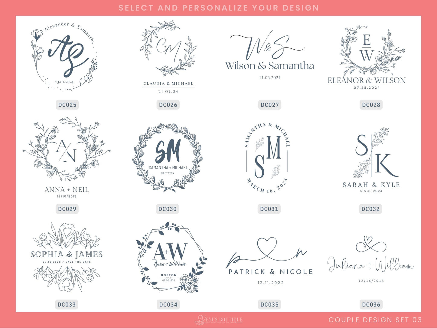 a set of wedding logos and emblems