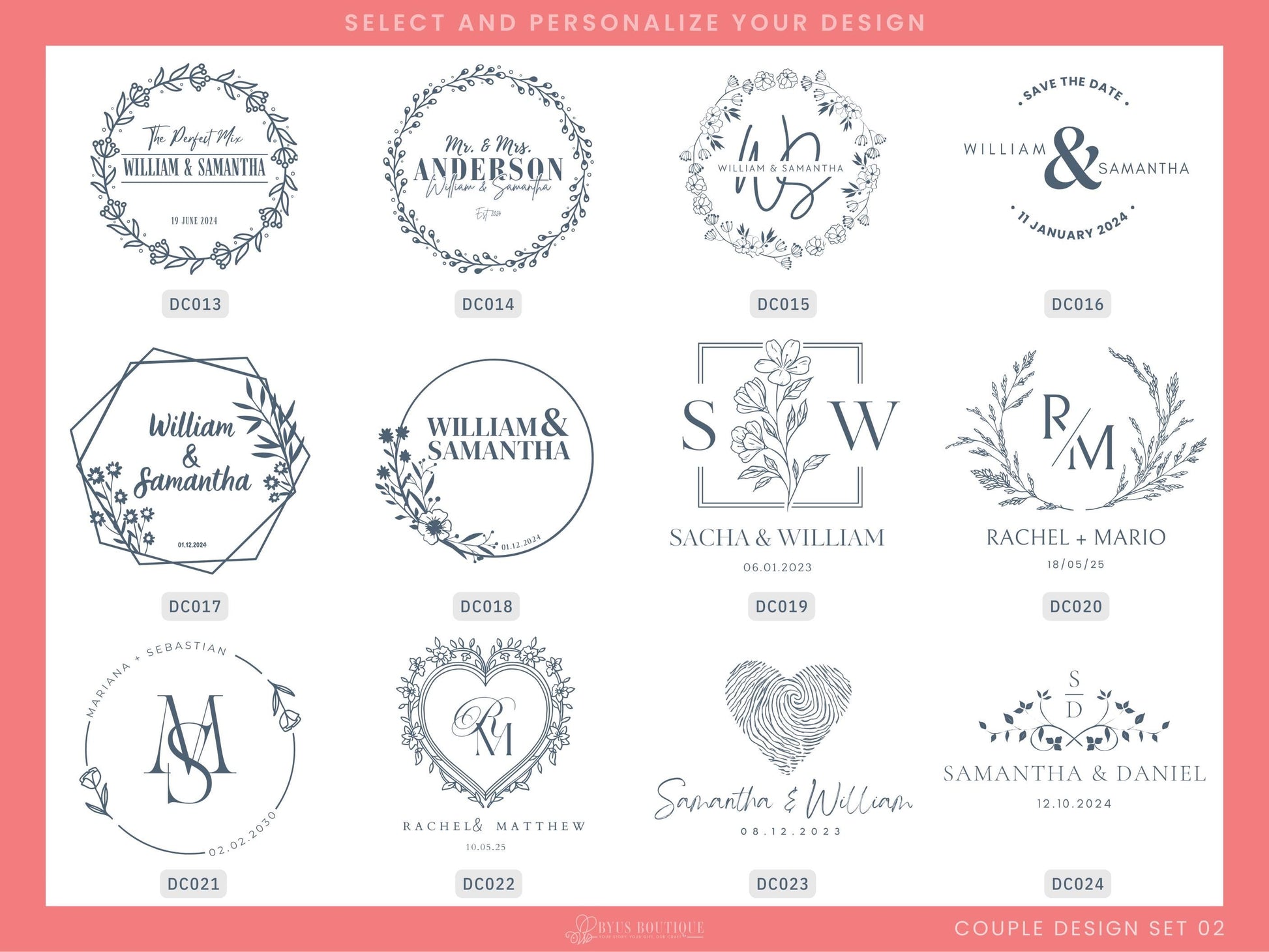 a set of wedding logos and emblems