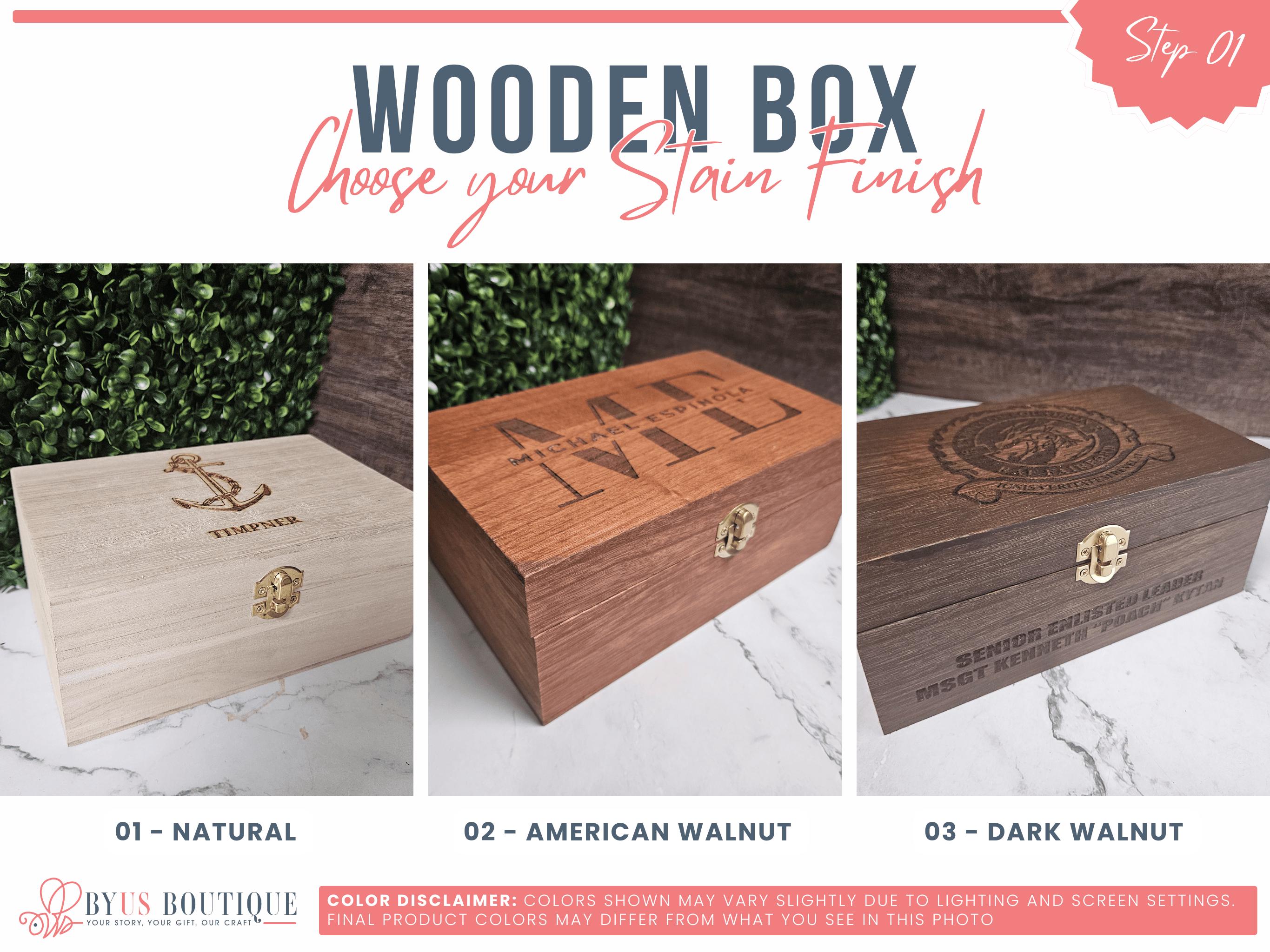 a wooden box with the words wooden box on it