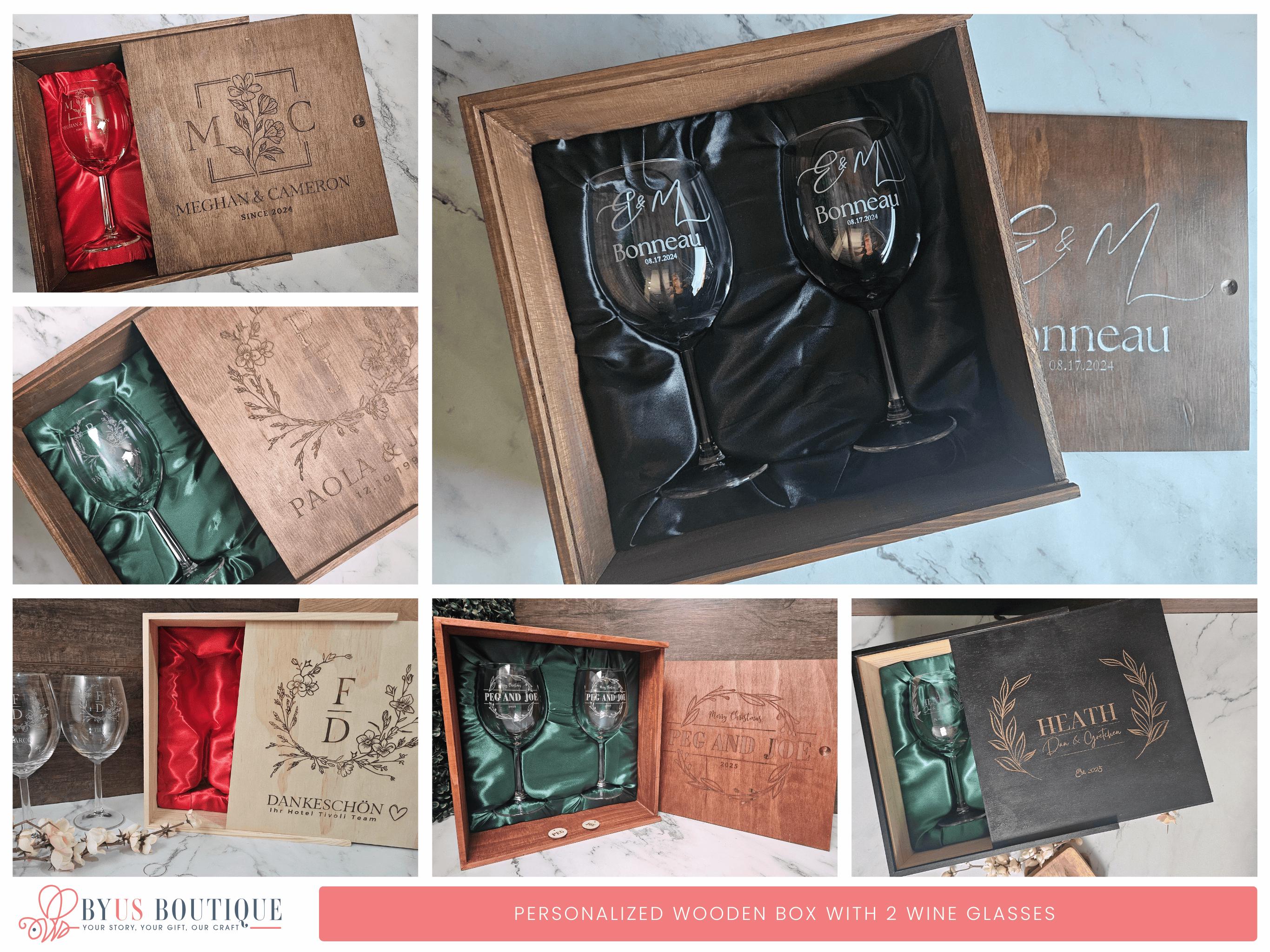 a couple of wine glasses in a box