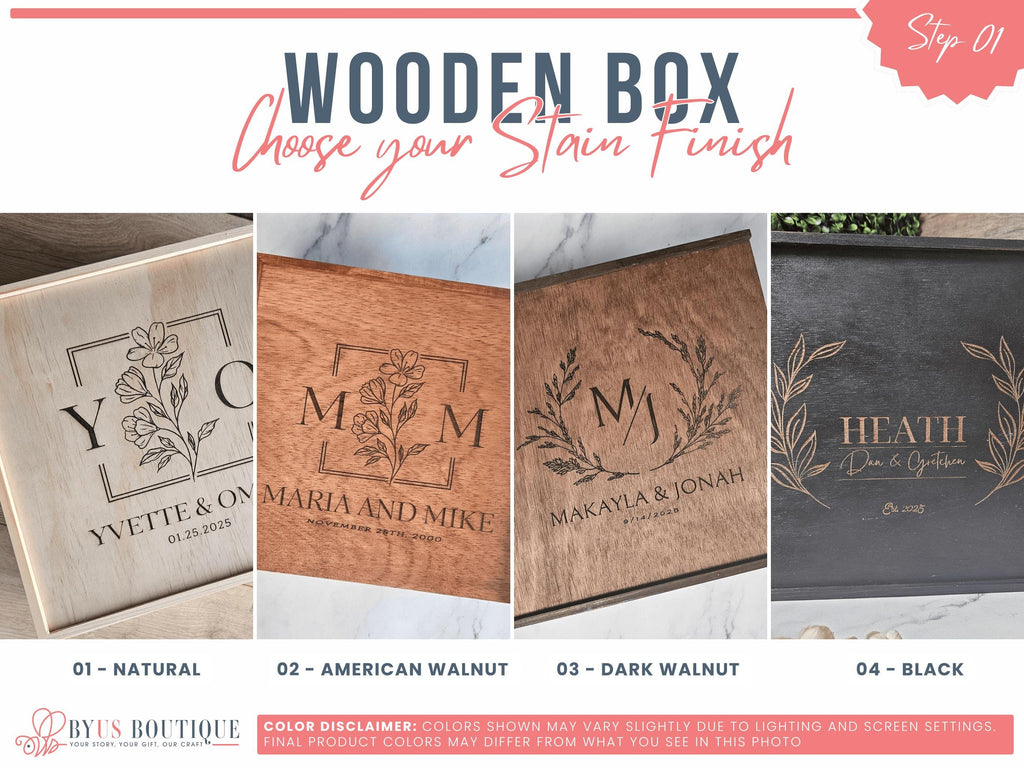 the wooden box logo is shown in four different colors