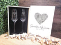 Custom Champagne Flute Gift Set with Engraved Wooden Box – Personalized Wedding or Anniversary Keepsake (DC023)