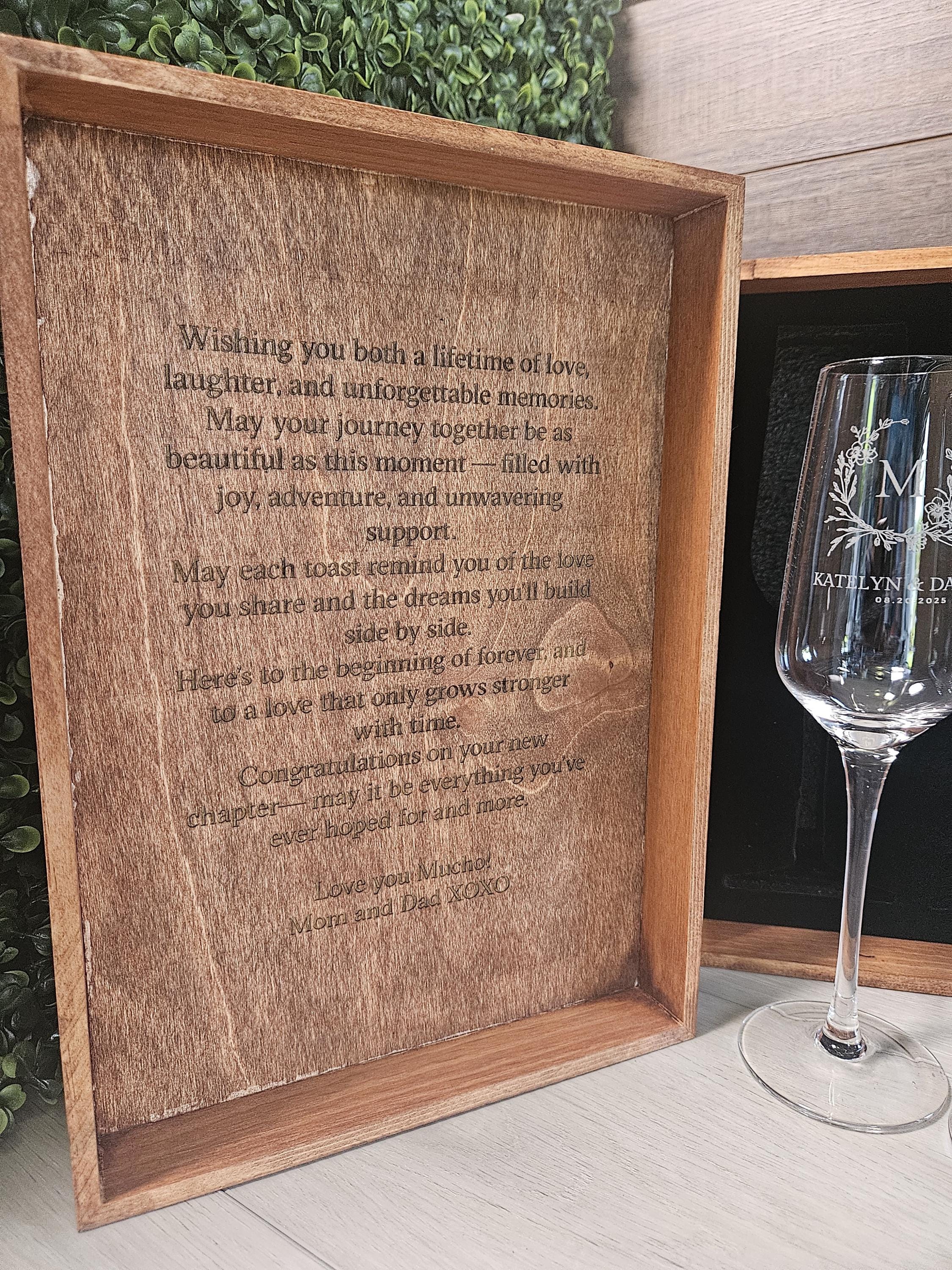 Personalized Champagne Flutes, Elegant Wedding Gift Set in Wooden Keepsake Box,  Customizable for any Celebrations & Anniversaries