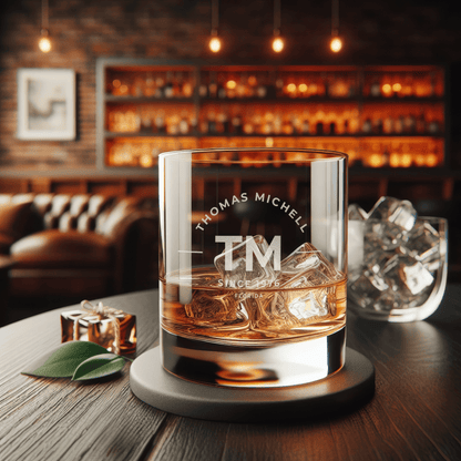 Personalized Whiskey Glass etched Monogram with initials and more - DM046